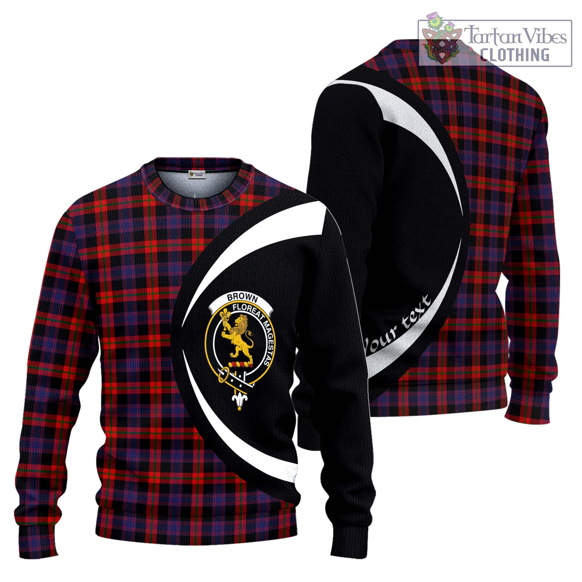 Brown (Broun) Tartan Ugly Sweater with Family Crest Circle Style Unisex - Tartan Vibes Clothing