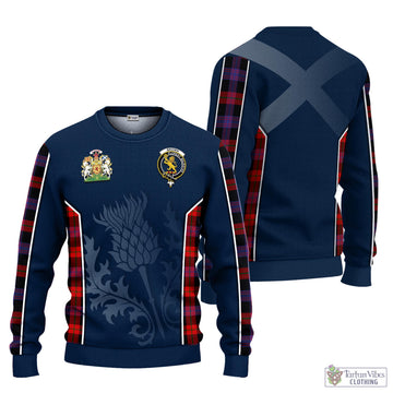 Brown Tartan Knitted Sweatshirt with Family Crest and Scottish Thistle Vibes Sport Style