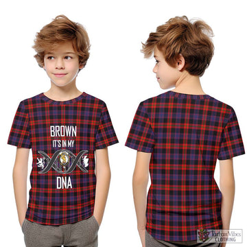 Brown (Broun) Tartan Kid T-Shirt with Family Crest DNA In Me Style Youth XL Size14 - Tartanvibesclothing Shop