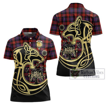 Brown (Broun) Tartan Women's Polo Shirt with Family Crest Celtic Wolf Style Women - Tartanvibesclothing Shop