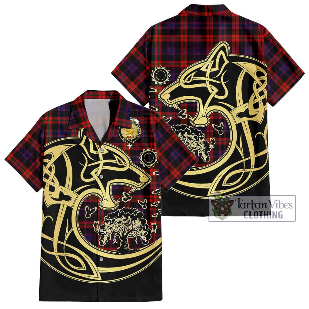Brown (Broun) Tartan Short Sleeve Button Shirt with Family Crest Celtic Wolf Style Kid - Tartan Vibes Clothing