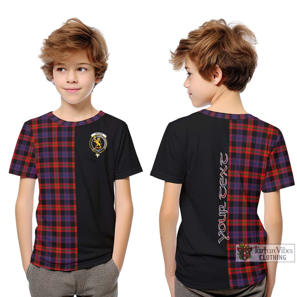 Brown (Broun) Tartan Kid T-Shirt with Family Crest and Half Of Me Style Youth XL Size14 - Tartanvibesclothing Shop