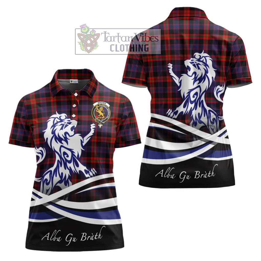 Brown (Broun) Tartan Women's Polo Shirt with Alba Gu Brath Regal Lion Emblem Women - Tartan Vibes Clothing
