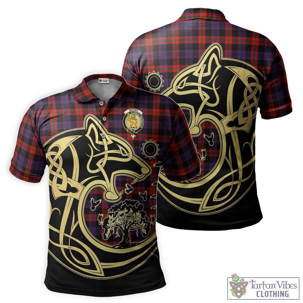 Brown (Broun) Tartan Polo Shirt with Family Crest Celtic Wolf Style Kid - Tartanvibesclothing Shop