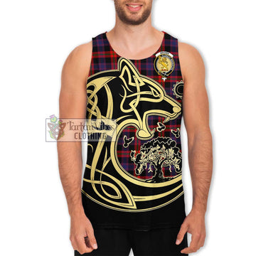 Brown (Broun) Tartan Men's Tank Top with Family Crest Celtic Wolf Style Men - Tartan Vibes Clothing