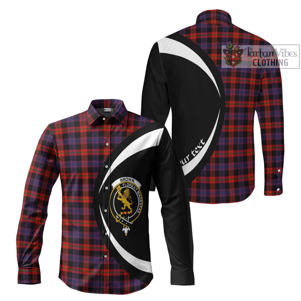 Brown (Broun) Tartan Long Sleeve Button Up with Family Crest Circle Style Men's Shirt S - Tartan Vibes Clothing