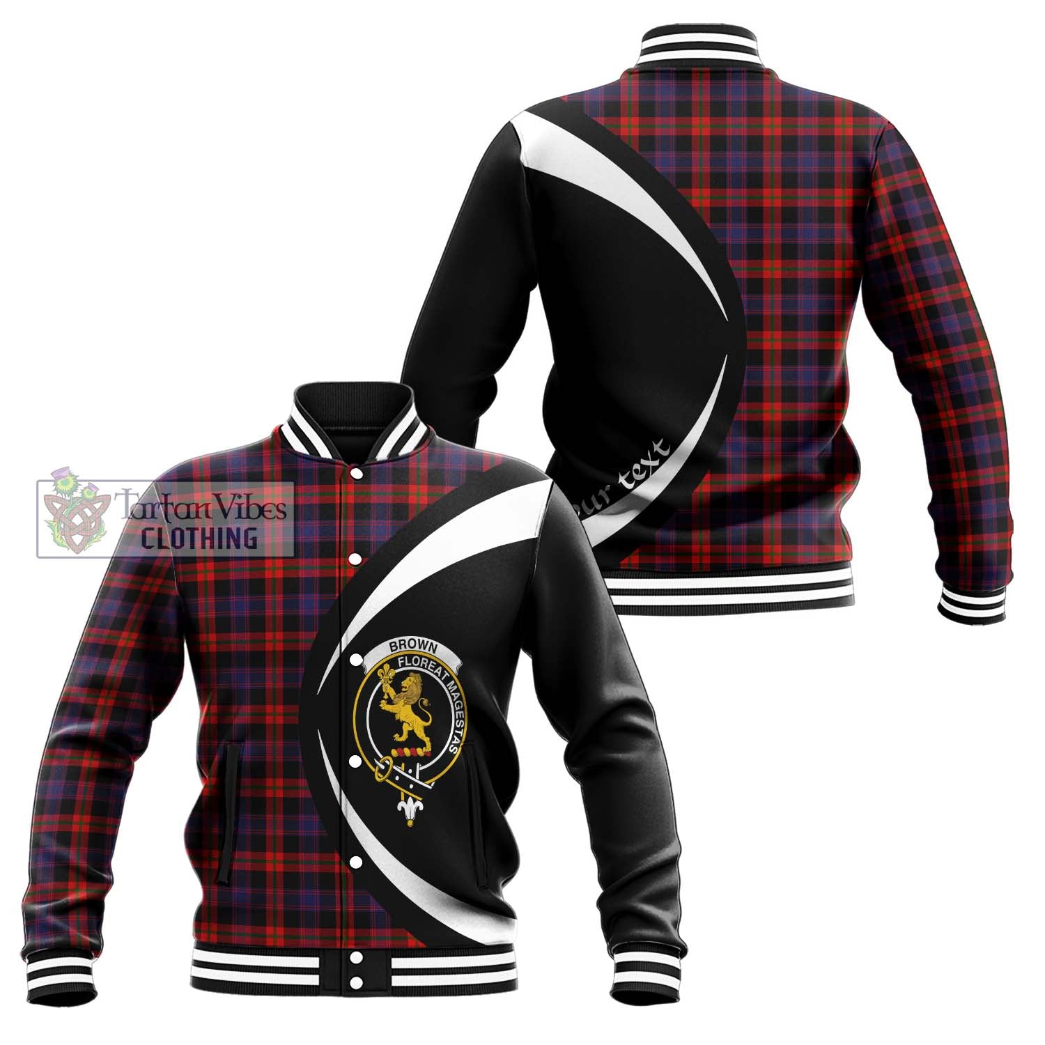 Brown (Broun) Tartan Baseball Jacket with Family Crest Circle Style Unisex - Tartan Vibes Clothing