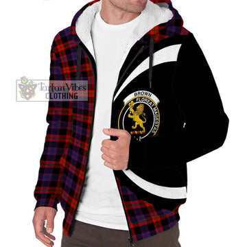 Brown (Broun) Tartan Sherpa Hoodie with Family Crest Circle Style Unisex S - Tartan Vibes Clothing