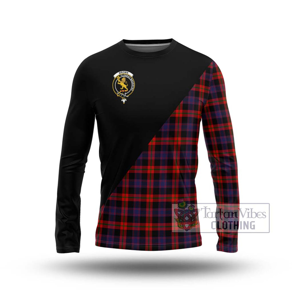 Brown (Broun) Tartan Long Sleeve T-Shirt with Family Crest and Military Logo Style Unisex - Tartanvibesclothing Shop