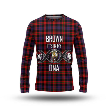 Brown (Broun) Tartan Long Sleeve T-Shirt with Family Crest DNA In Me Style Unisex - Tartanvibesclothing Shop