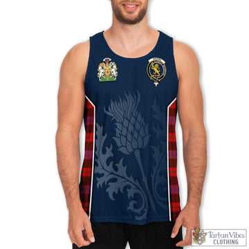 Brown Tartan Men's Tanks Top with Family Crest and Scottish Thistle Vibes Sport Style