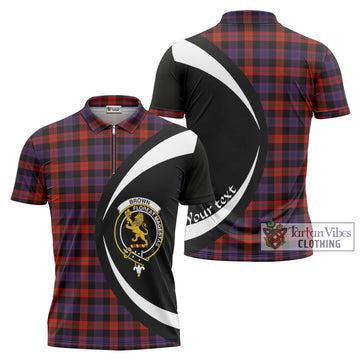 Tartan Vibes Clothing Brown Tartan Zipper Polo Shirt with Family Crest Circle Style