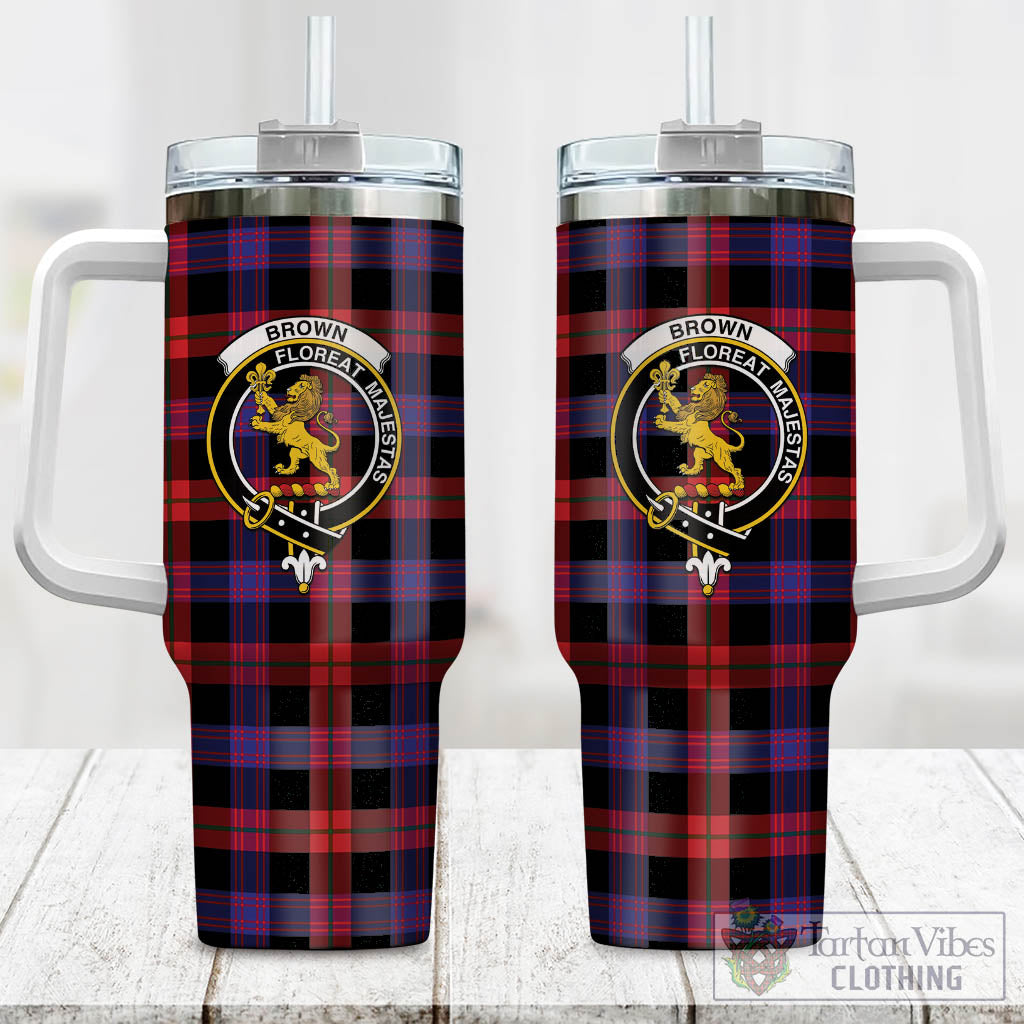 Tartan Vibes Clothing Brown Tartan and Family Crest Tumbler with Handle