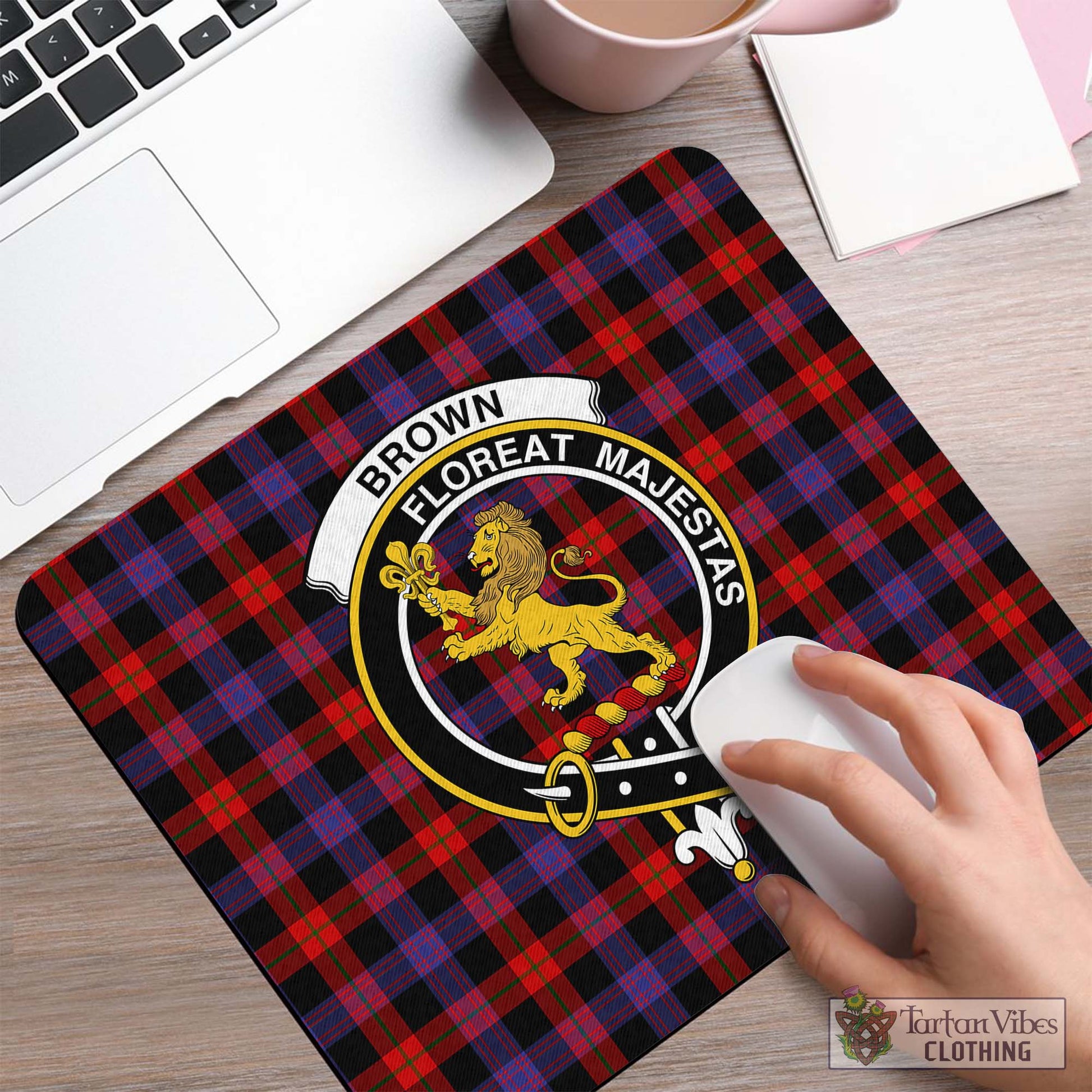 Tartan Vibes Clothing Brown Tartan Mouse Pad with Family Crest