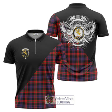 Brown (Broun) Tartan Zipper Polo Shirt with Family Crest and Military Logo Style Unisex - Tartanvibesclothing Shop