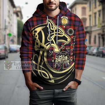 Brown (Broun) Tartan Hoodie with Family Crest Celtic Wolf Style Zip Hoodie - Tartan Vibes Clothing