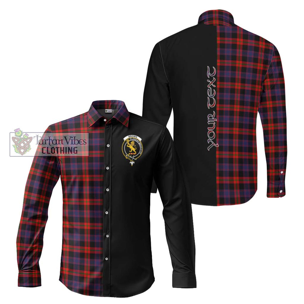 Brown (Broun) Tartan Long Sleeve Button Shirt with Family Crest and Half Of Me Style Men's Shirt S - Tartanvibesclothing Shop