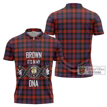 Brown (Broun) Tartan Zipper Polo Shirt with Family Crest DNA In Me Style Unisex - Tartanvibesclothing Shop