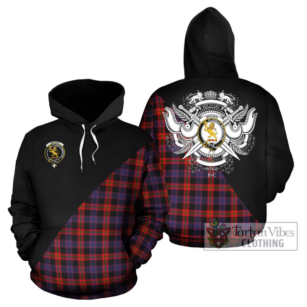 Brown (Broun) Tartan Hoodie with Family Crest and Military Logo Style Zip Hoodie - Tartanvibesclothing Shop