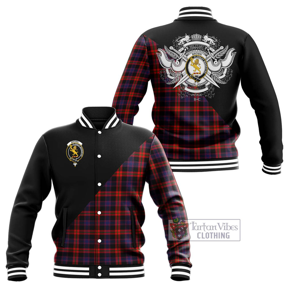 Brown (Broun) Tartan Baseball Jacket with Family Crest and Military Logo Style Unisex - Tartanvibesclothing Shop