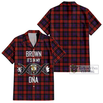 Brown (Broun) Tartan Short Sleeve Button Shirt with Family Crest DNA In Me Style Kid - Tartanvibesclothing Shop