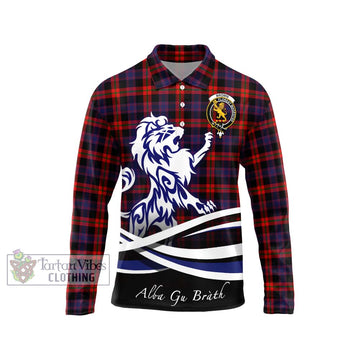 Brown (Broun) Tartan Long Sleeve Polo Shirt with Alba Gu Brath Regal Lion Emblem Unisex - Tartanvibesclothing Shop