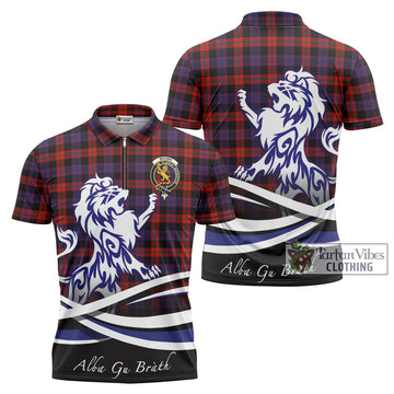 Brown (Broun) Tartan Zipper Polo Shirt with Alba Gu Brath Regal Lion Emblem Unisex - Tartan Vibes Clothing