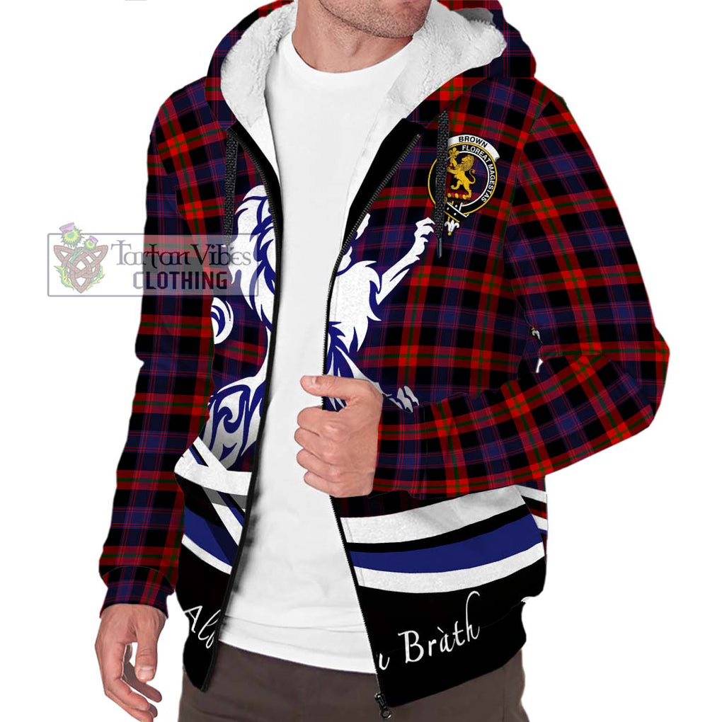 Brown (Broun) Tartan Sherpa Hoodie with Alba Gu Brath Regal Lion Emblem Unisex S - Tartanvibesclothing Shop