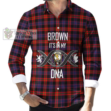 Brown (Broun) Tartan Long Sleeve Button Shirt with Family Crest DNA In Me Style Men's Shirt S - Tartanvibesclothing Shop