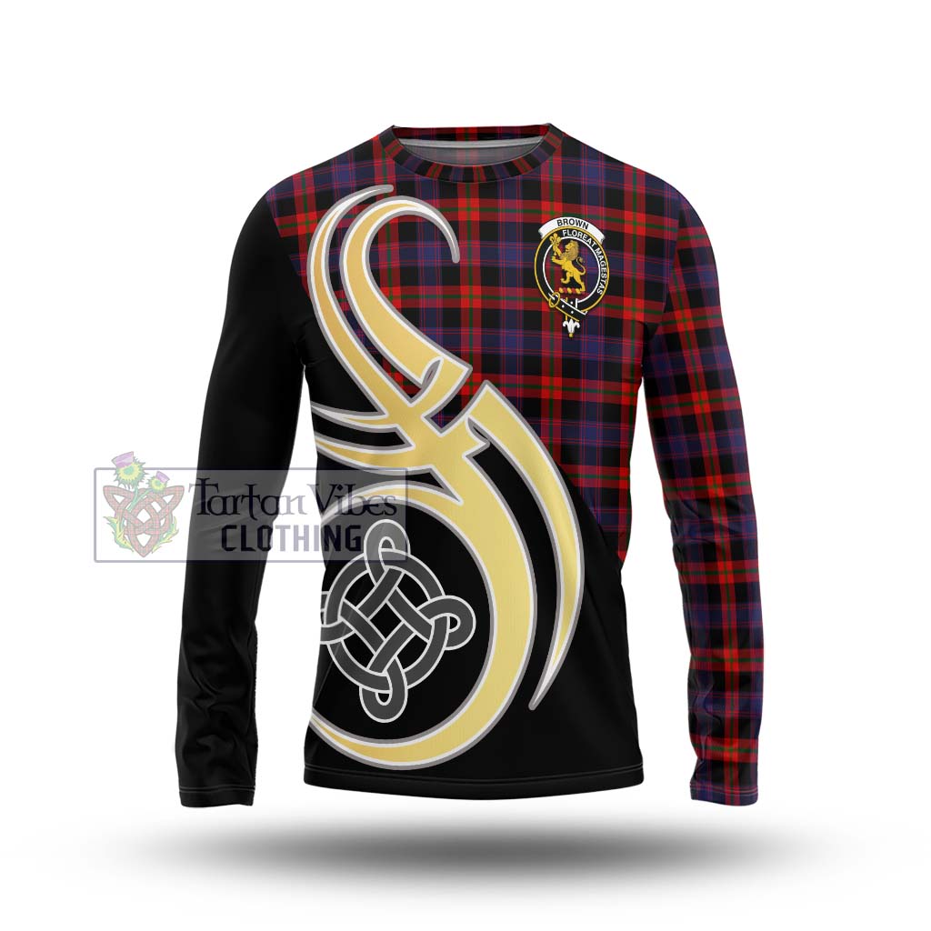 Brown (Broun) Tartan Long Sleeve T-Shirt with Family Crest and Celtic Symbol Style Unisex - Tartan Vibes Clothing
