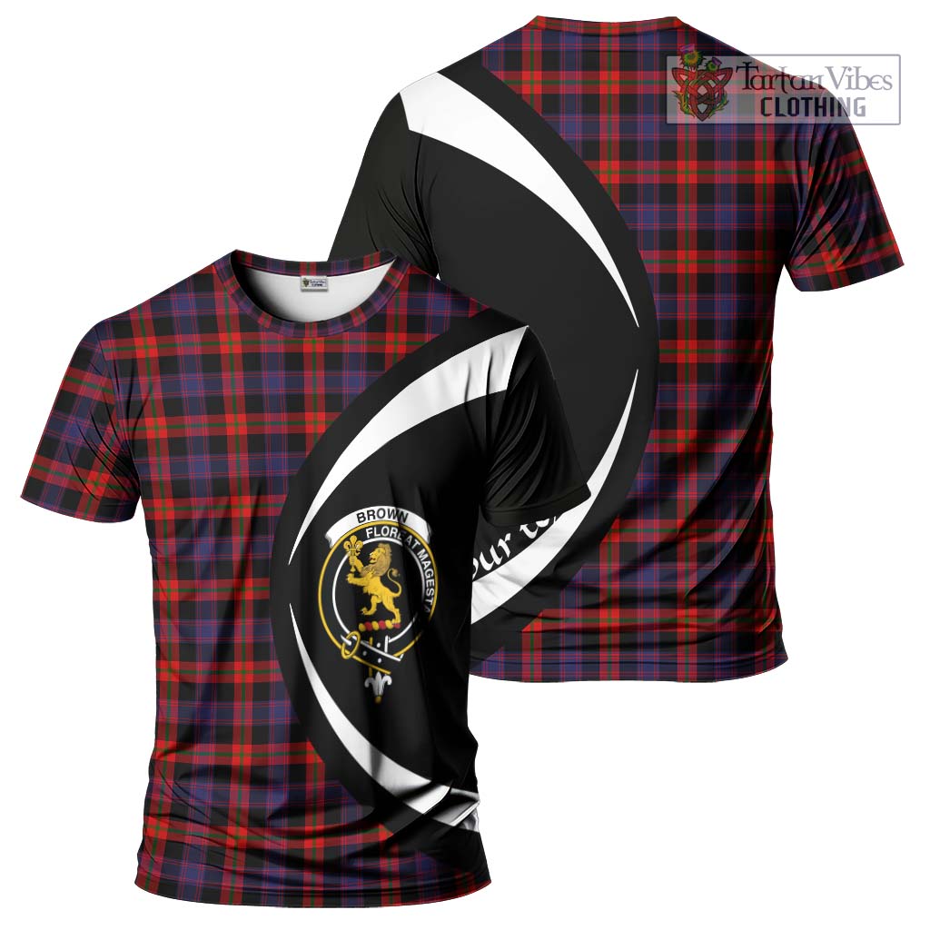 Tartan Vibes Clothing Brown Tartan T-Shirt with Family Crest Circle Style