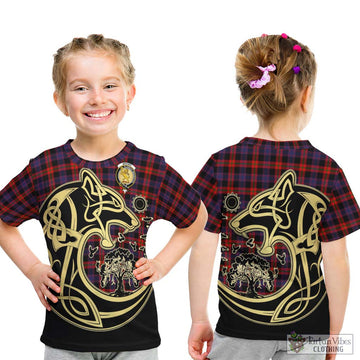Brown (Broun) Tartan Kid T-Shirt with Family Crest Celtic Wolf Style - Tartan Vibes Clothing