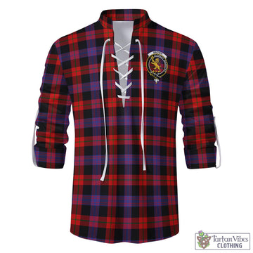 Tartan Vibes Clothing Brown Tartan Men's Scottish Traditional Jacobite Ghillie Kilt Shirt with Family Crest
