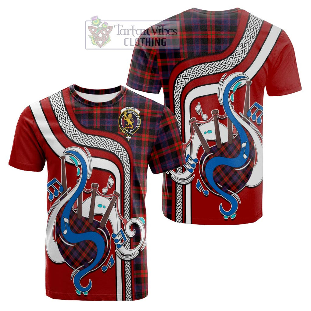 Tartan Vibes Clothing Brown Tartan Cotton T-shirt with Epic Bagpipe Style
