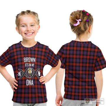 Brown (Broun) Tartan Kid T-Shirt with Family Crest DNA In Me Style - Tartanvibesclothing Shop