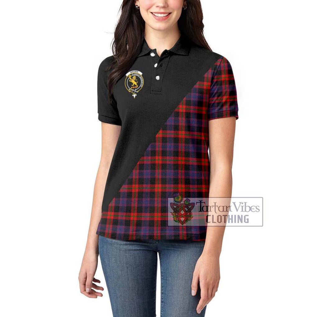 Brown (Broun) Tartan Women's Polo Shirt with Family Crest and Military Logo Style - Tartanvibesclothing Shop