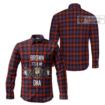 Brown (Broun) Tartan Long Sleeve Button Shirt with Family Crest DNA In Me Style Men's Shirt - Tartanvibesclothing Shop