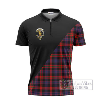 Brown (Broun) Tartan Zipper Polo Shirt with Family Crest and Military Logo Style - Tartanvibesclothing Shop