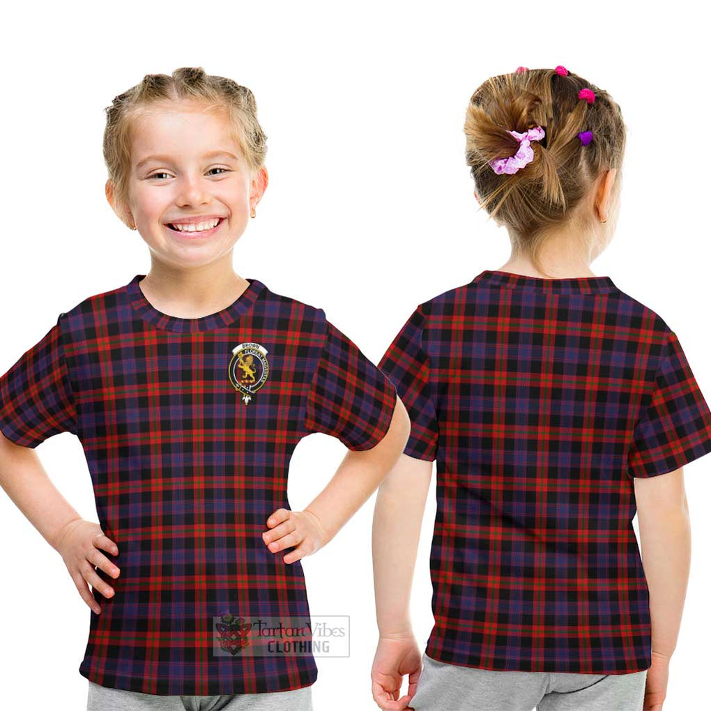 Brown (Broun) Tartan Kid T-Shirt with Family Crest - Tartanvibesclothing Shop
