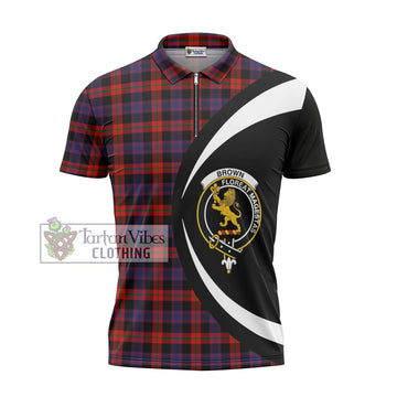 Tartan Vibes Clothing Brown Tartan Zipper Polo Shirt with Family Crest Circle Style