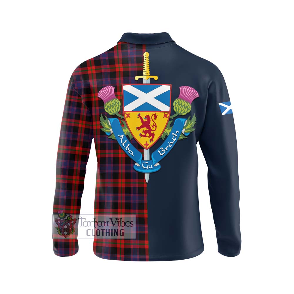 Tartan Vibes Clothing Brown Tartan Long Sleeve Polo Shirt with Scottish Lion Royal Arm Half Style