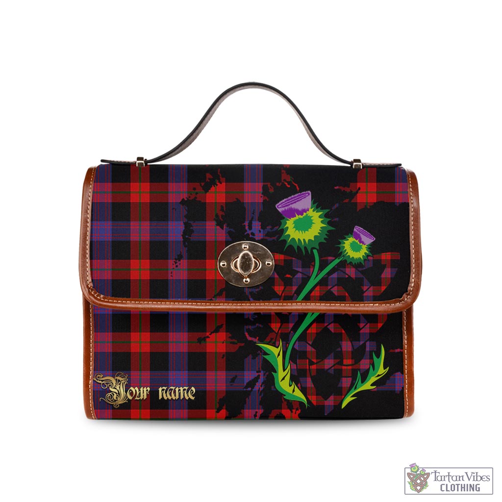 Tartan Vibes Clothing Brown Tartan Waterproof Canvas Bag with Scotland Map and Thistle Celtic Accents