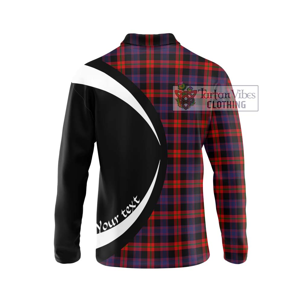 Brown (Broun) Tartan Long Sleeve Polo Shirt with Family Crest Circle Style - Tartan Vibes Clothing