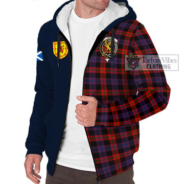 Tartan Vibes Clothing Brown Tartan Sherpa Hoodie with Scottish Lion Royal Arm Half Style