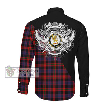 Brown (Broun) Tartan Long Sleeve Button Shirt with Family Crest and Military Logo Style Men's Shirt - Tartanvibesclothing Shop