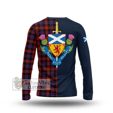 Tartan Vibes Clothing Brown Tartan Long Sleeve T-Shirt with Scottish Lion Royal Arm Half Style