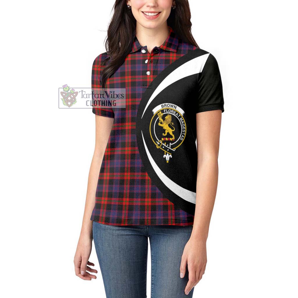 Brown (Broun) Tartan Women's Polo Shirt with Family Crest Circle Style - Tartan Vibes Clothing