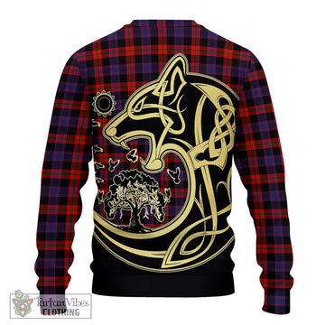 Brown (Broun) Tartan Knitted Sweater with Family Crest Celtic Wolf Style - Tartan Vibes Clothing