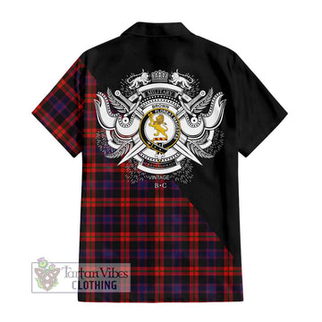 Brown (Broun) Tartan Short Sleeve Button Shirt with Family Crest and Military Logo Style - Tartanvibesclothing Shop