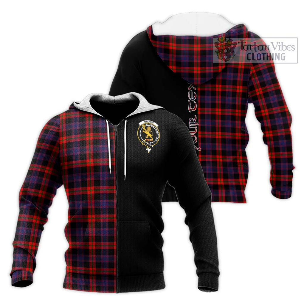 Brown (Broun) Tartan Knitted Hoodie with Family Crest and Half Of Me Style Unisex Knitted Zip Hoodie - Tartanvibesclothing Shop